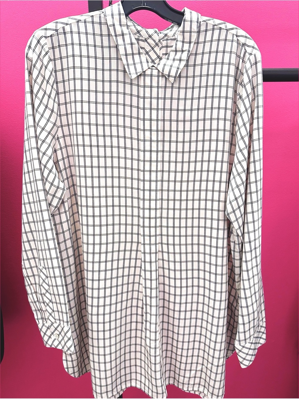 J Jill Classic Oatmeal & Black🖤Grid Plaid Back Button-Up Women’s Tunic Top NWT